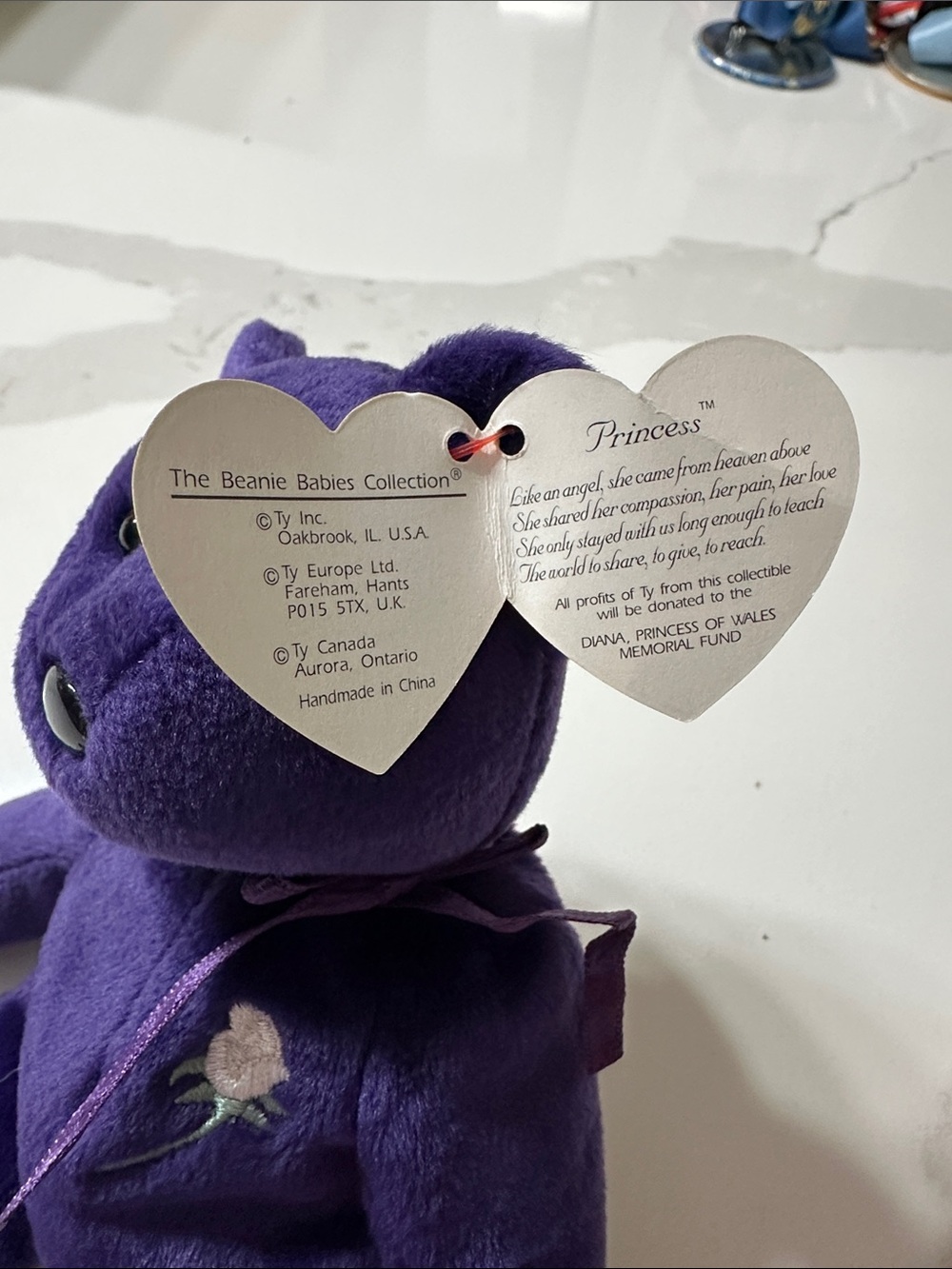 Ty Purple Plush Bear Beanie Baby with Heart Tag - Picture 2 of 3